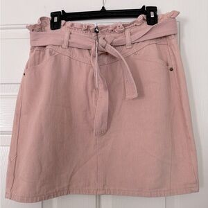 Molly Bracken Blush pink  Mini Skirt with ruffle trim and  tie belt NEW